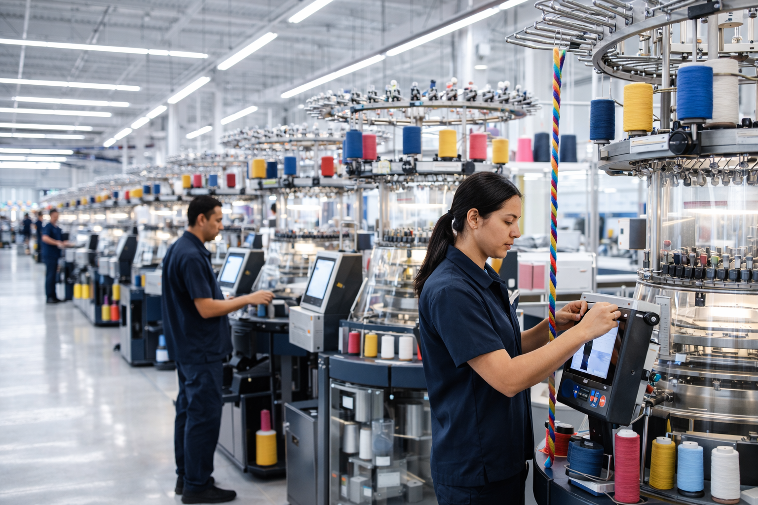 Apparel manufacturing floor with modern production equipment