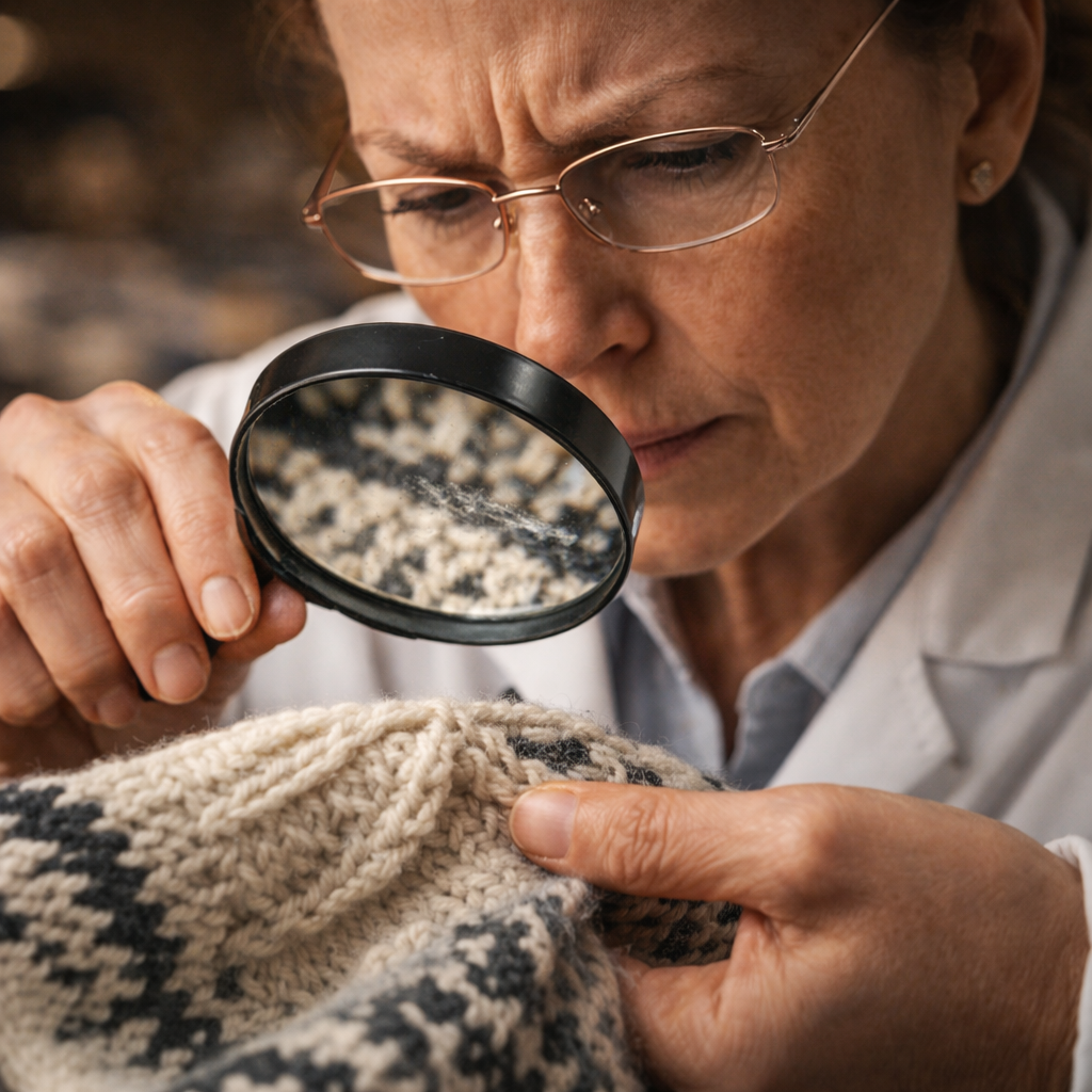 Specialist performing detailed garment quality inspection